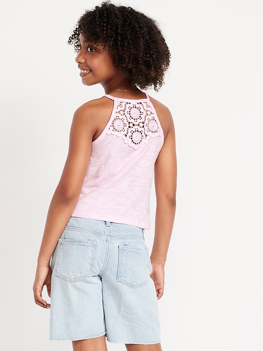 Image number 1 showing, Crochet Back Halter Tank Top for Girls