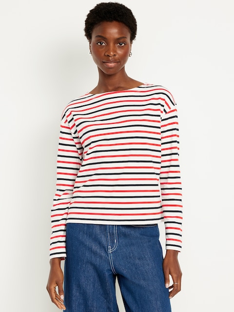 Long-Sleeve Mariner Loose T-Shirt - Red/Blue Stripe