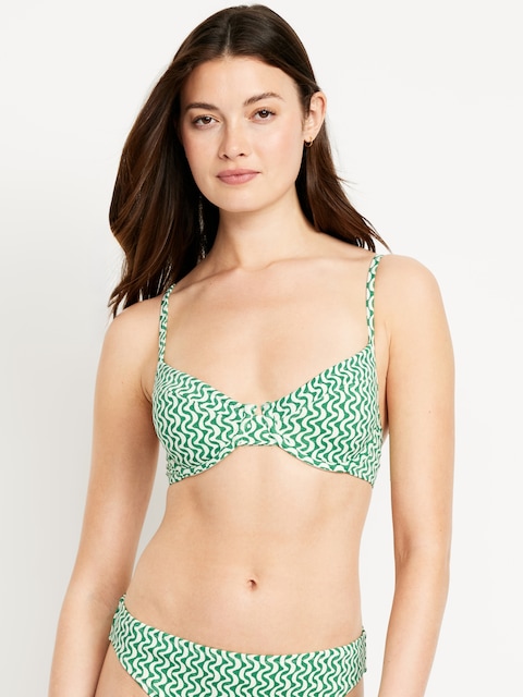 Textured Underwire Balconette Swim Top - Green Geometric