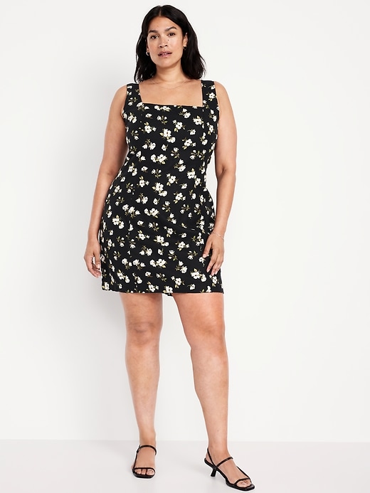Image number 7 showing, Square-Neck Linen-Blend Floral Mini Dress