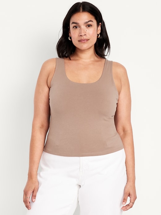 Image number 6 showing, Fitted Double-Layer Scoop-Neck Tank Top