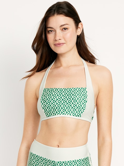 Matte Halter Swim Top - Green Geometric