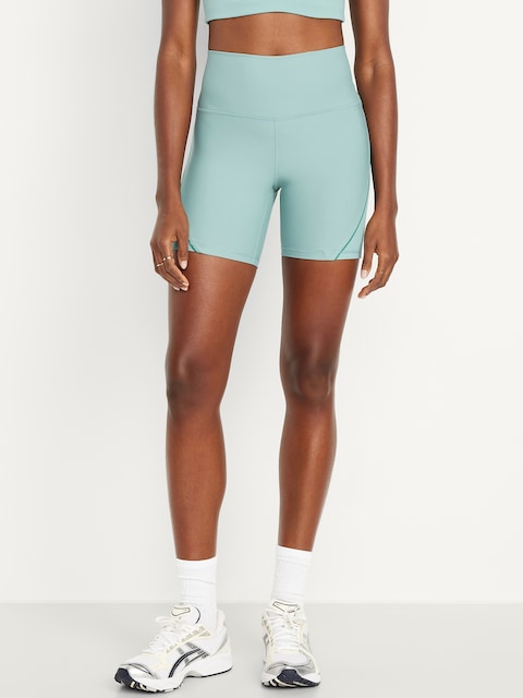 High-Waisted PowerSoft Biker Shorts -- 6-inch inseam - Luminous Blue