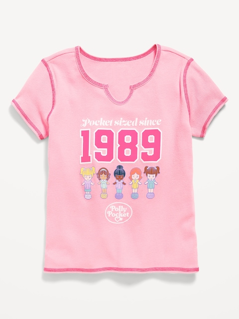 Polly Pocket™ Fitted Ribbed Graphic T-Shirt for Girls - Anemone Pink