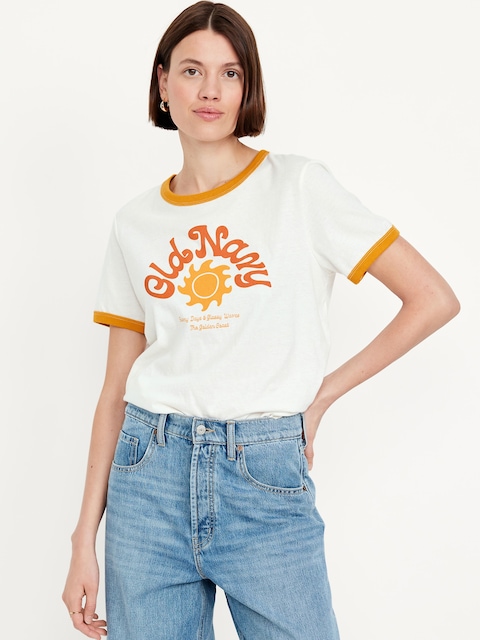 EveryWear Logo-Graphic Ringer T-Shirt - Old Navy (White)