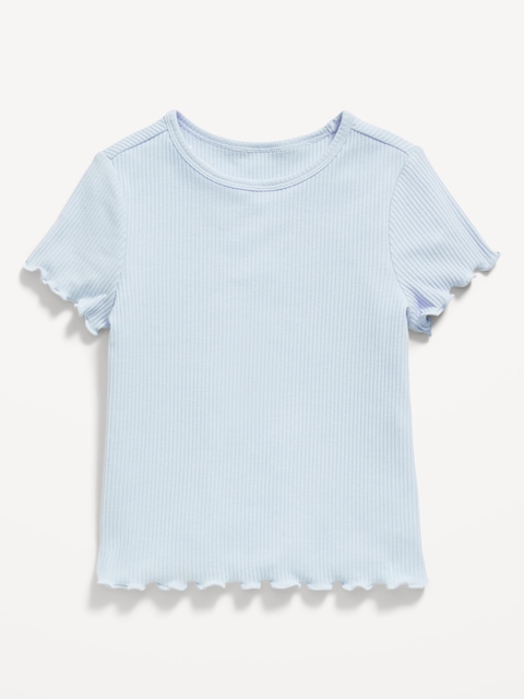 Short-Sleeve Lettuce-Edge Ribbed T-Shirt for Toddler Girls - Rock Pool