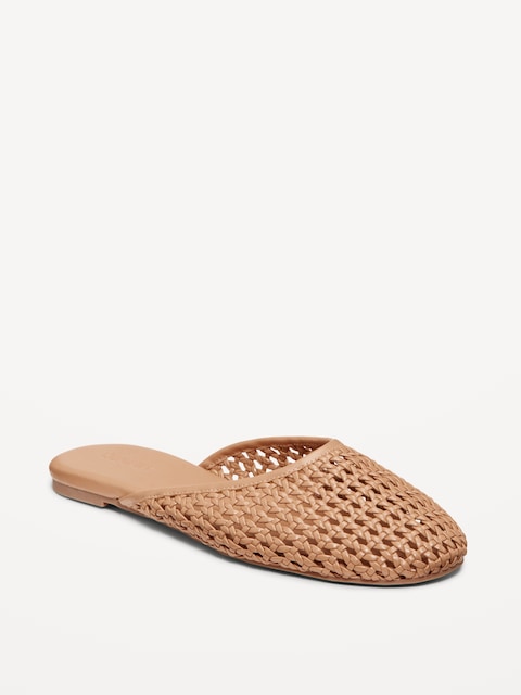 Faux-Leather Woven Mule for Women - Tan