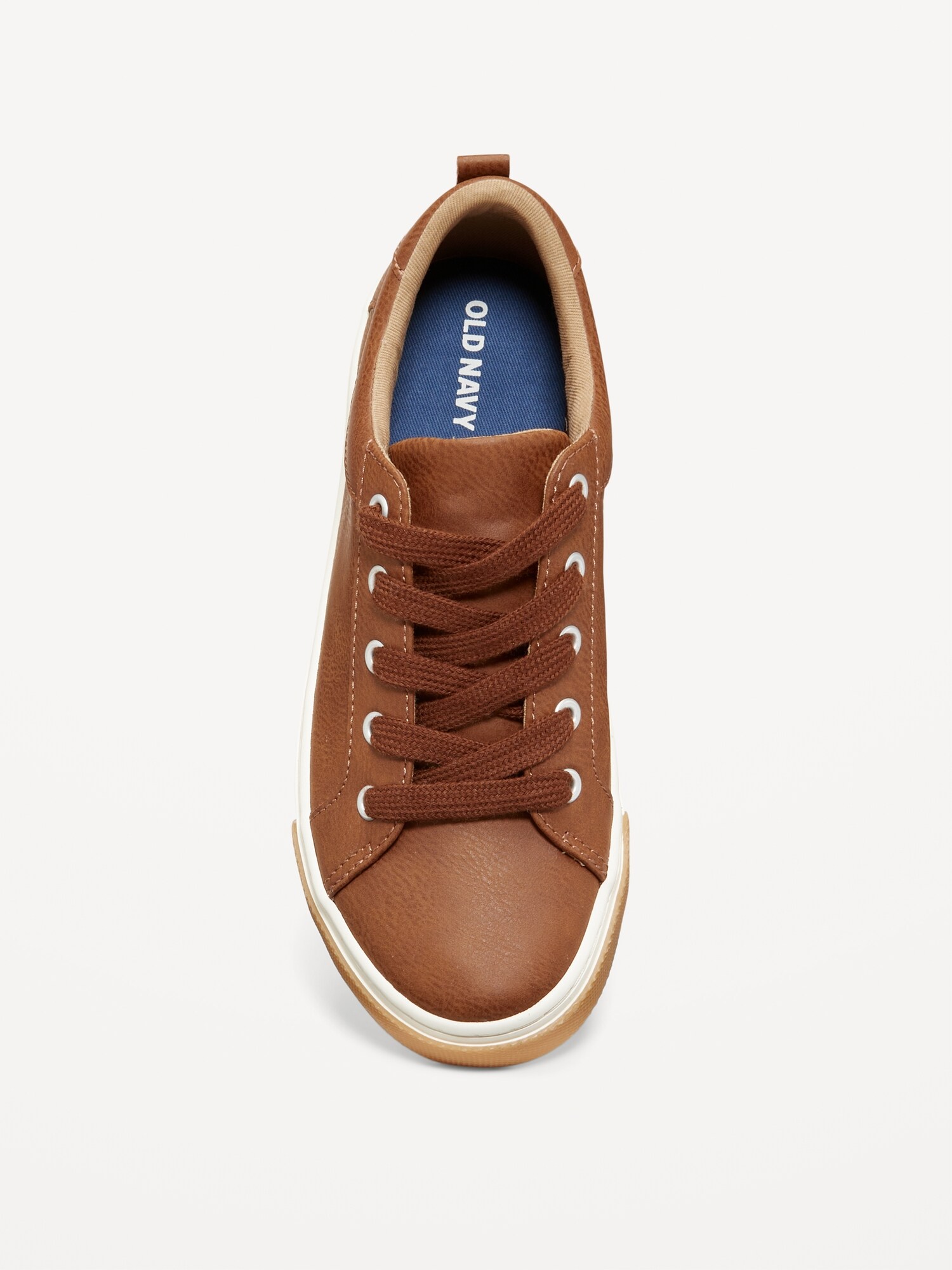 Детские кроссовки Old Navy Gender-Neutral Elastic-Lace Faux-Leather, цвет: Коньячный коричневый — фото 2