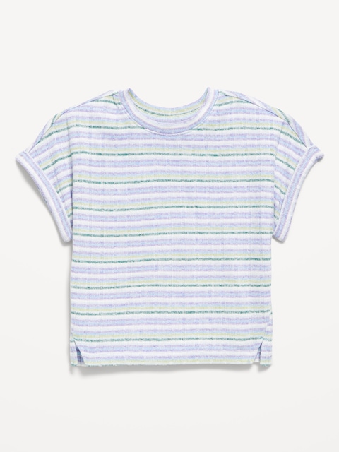 Printed Dolman-Sleeve Rib-Knit T-Shirt for Toddler Girls - Blue Stripe