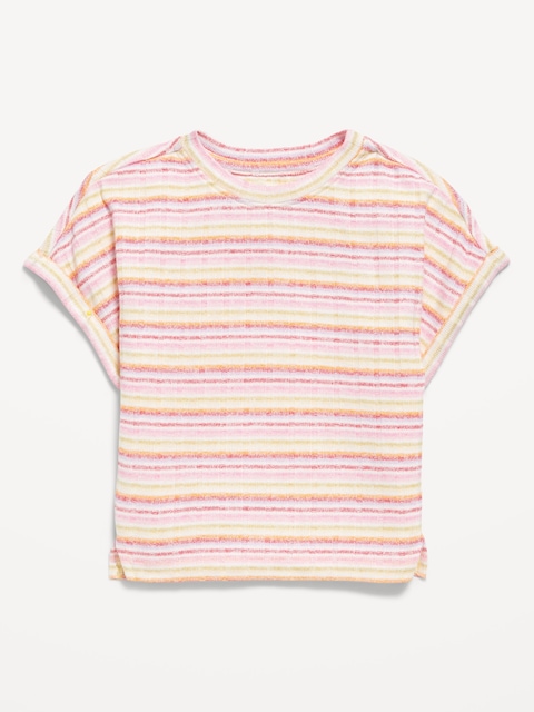 Printed Dolman-Sleeve Rib-Knit T-Shirt for Toddler Girls - Pink Stripe