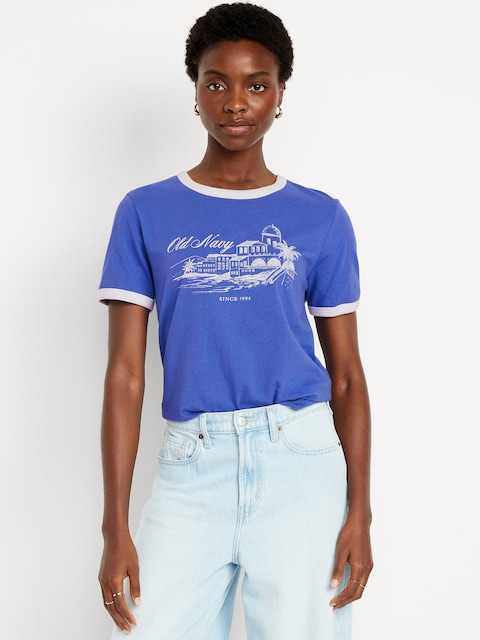 EveryWear Logo-Graphic Ringer T-Shirt - Crayon Blue