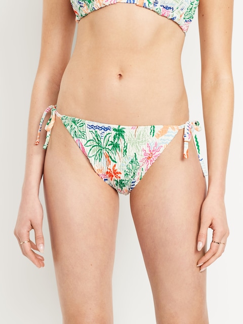 Mid-Rise Textured String Bikini Swim Bottoms - Tie Side Bikin:Mltplmpt