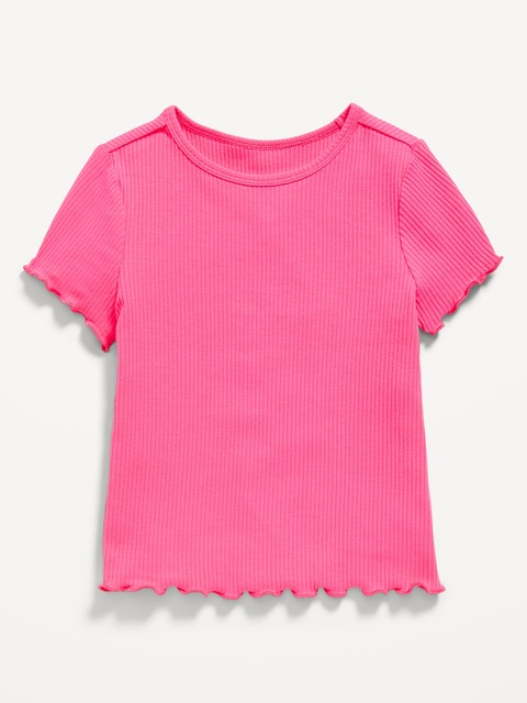 Short-Sleeve Lettuce-Edge Ribbed T-Shirt for Toddler Girls - Pink Premiere