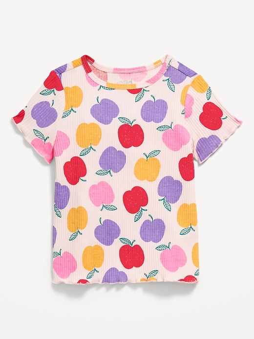 Image number 1 showing, Printed Short-Sleeve Lettuce-Edge T-Shirt for Toddler Girls