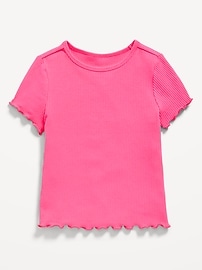 Image number 1 showing, Short-Sleeve Lettuce-Edge Ribbed T-Shirt for Toddler Girls