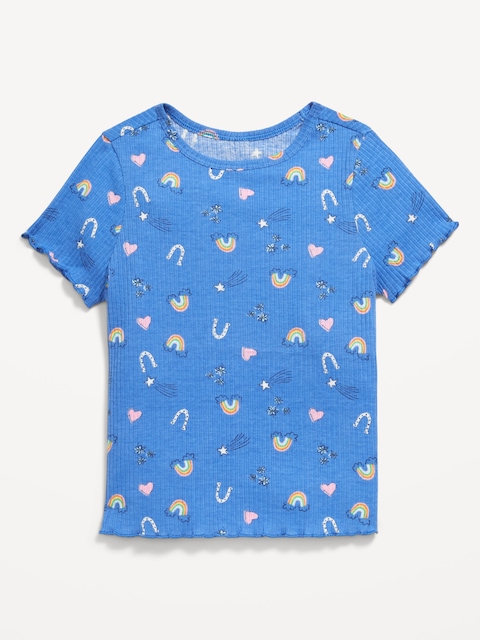 Printed Short-Sleeve Lettuce-Edge T-Shirt for Toddler Girls - Rainbow