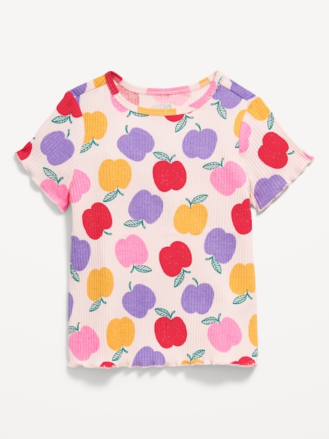Printed Short-Sleeve Lettuce-Edge T-Shirt for Toddler Girls - Apples