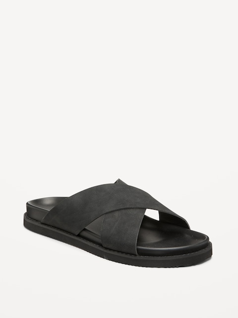Faux-Leather Cross-Strap Sandals for Men - Black Jack