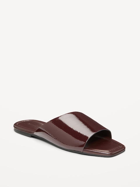 Faux-Leather Slide Sandals for Women - Chocolate