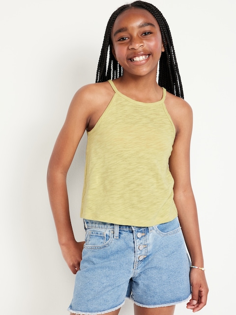 Crochet Back Halter Tank Top for Girls - Lemongrass