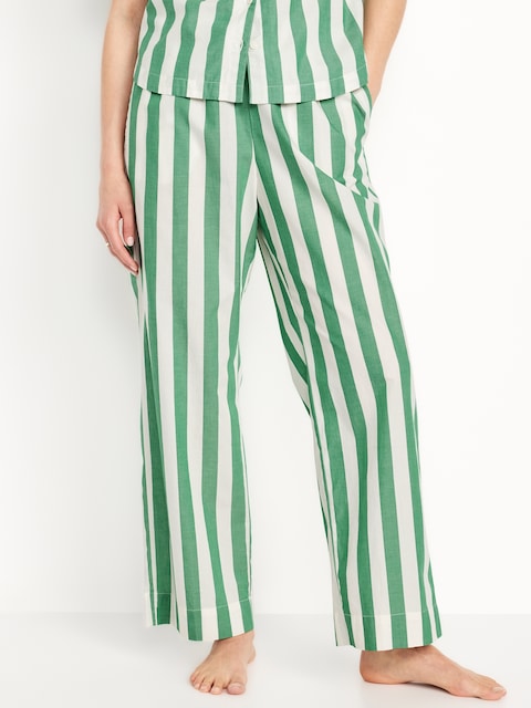 High-Waisted Poplin Pajama Pant - Green Stripe
