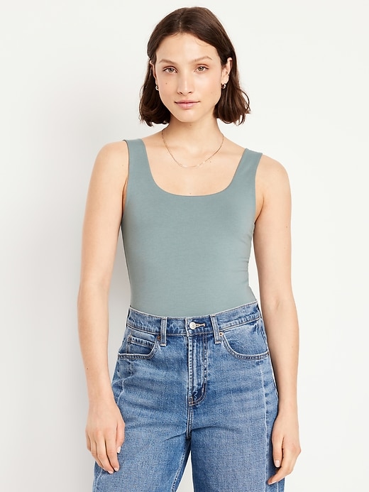Image number 1 showing, Fitted Double-Layer Scoop-Neck Tank Top