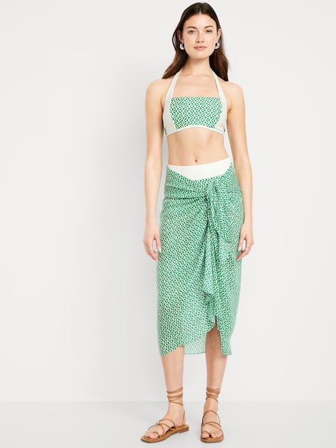 Lightweight Swim Sarong Wrap - Green Print