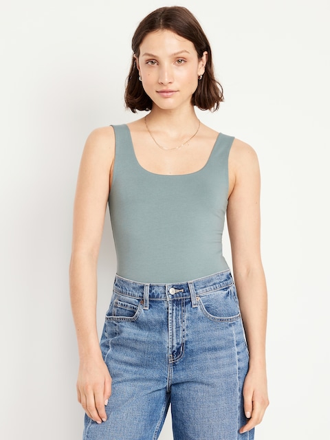 Fitted Double-Layer Scoop-Neck Tank Top - Underwater