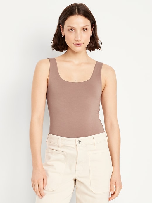 Image number 1 showing, Fitted Double-Layer Scoop-Neck Tank Top