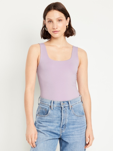 Fitted Double-Layer Scoop-Neck Tank Top - Spring Wisteria