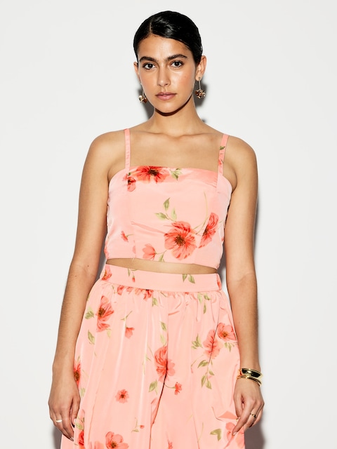 The Occasion by Old Navy Taffeta Cropped Tank Top - Pink Floral