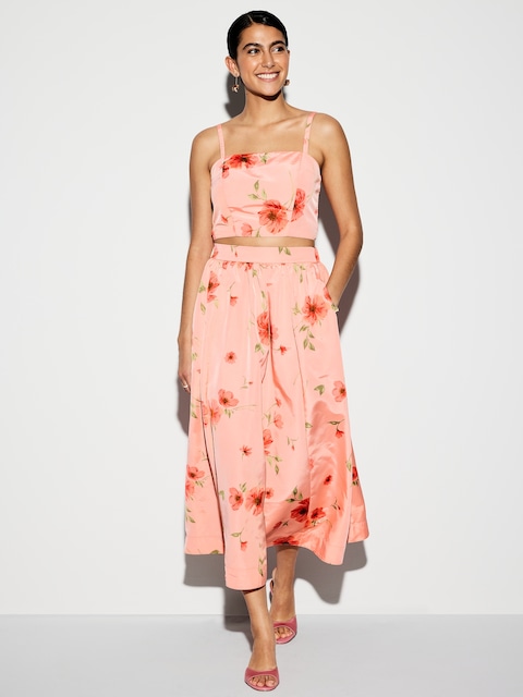 The Occasion by Old Navy High-Waisted Taffeta Midi Skirt - Pink Floral