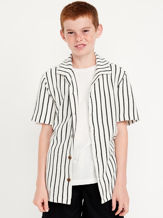 Image number 1 showing, Printed Short-Sleeve Sweater-Knit Shirt for Boys