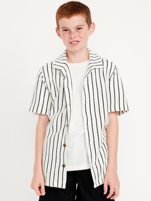 Printed Short-Sleeve Sweater-Knit Shirt for Boys - Black White Stripe