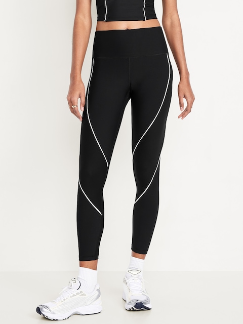 High-Waisted PowerSoft Rib Mix 7/8 Leggings - Black Jack
