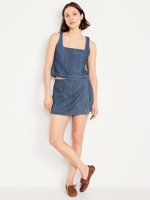 Image number 3 showing, Cropped Square-Neck Denim Top