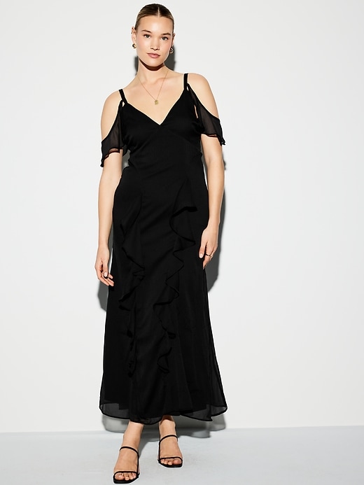 Image number 7 showing, The Occasion by Old Navy Off-Shoulder Ruffle Chiffon Maxi Dress