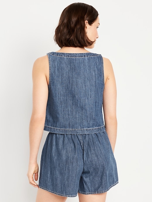 Image number 2 showing, Cropped Square-Neck Denim Top
