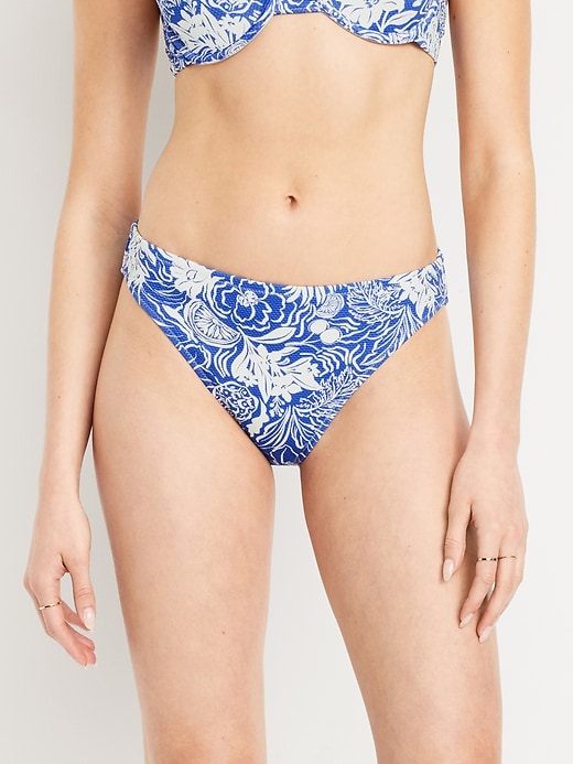 Image number 1 showing, Mid-Rise Textured Bikini Swim Bottoms