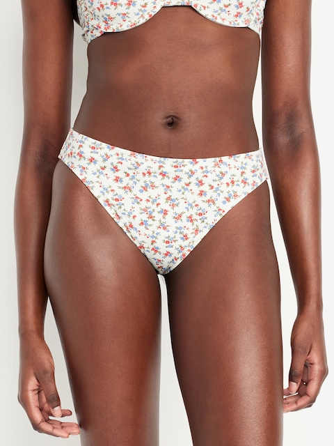Mid-Rise Textured Bikini Swim Bottoms - Red Ditsy