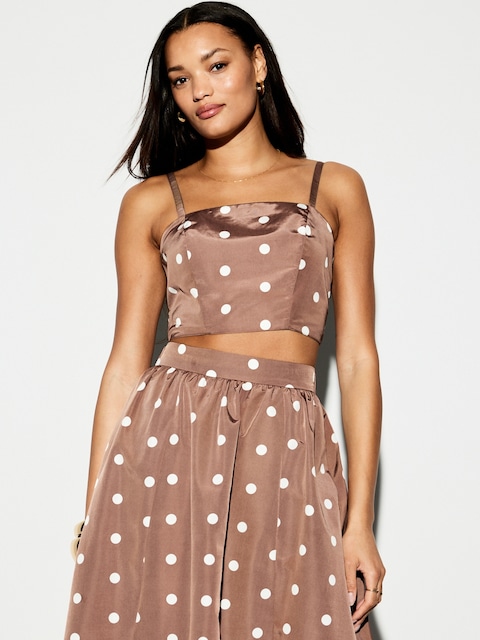 The Occasion by Old Navy Taffeta Cropped Tank Top - Brown Dots