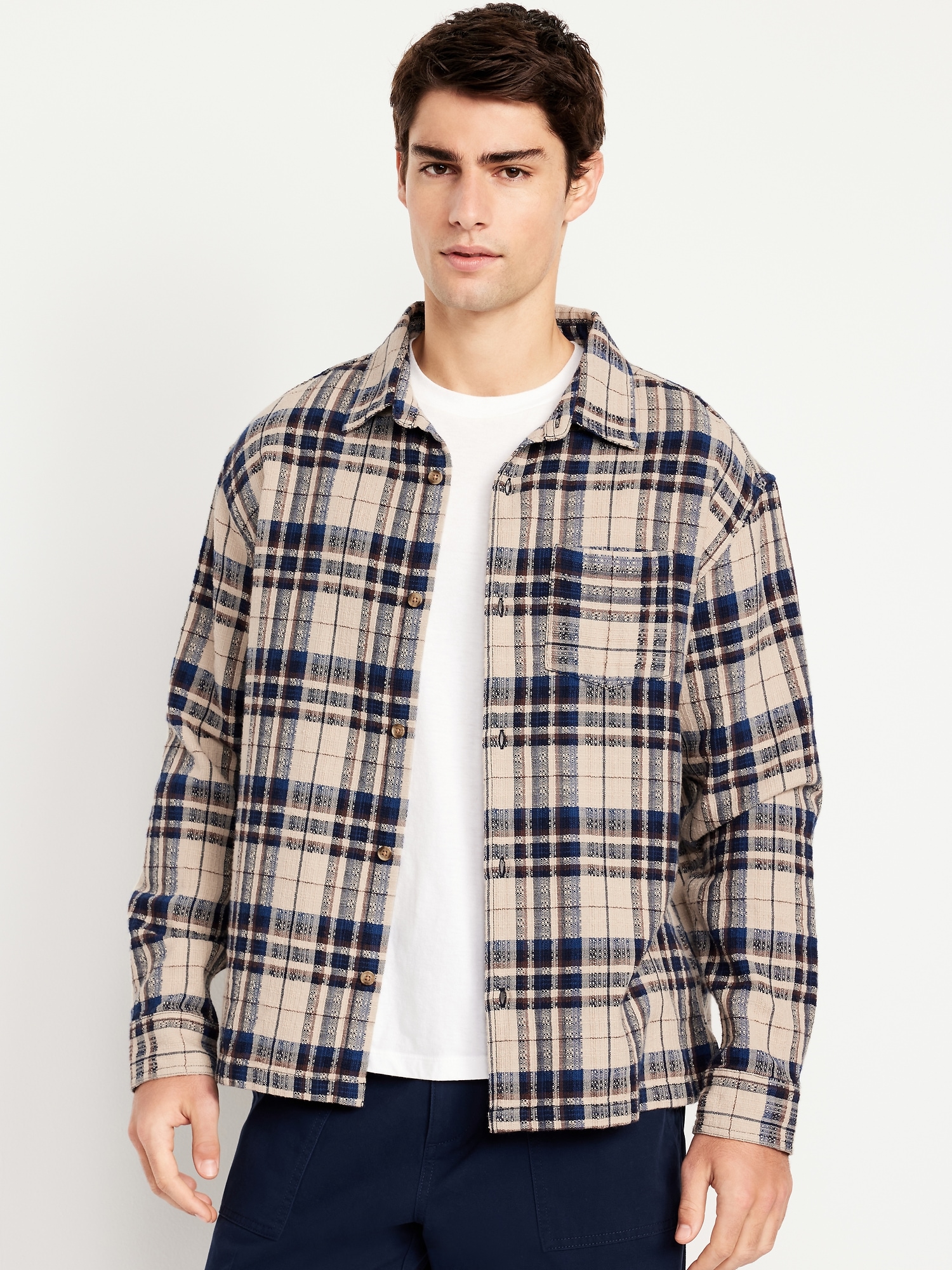 Loose Fit Plaid Pocket Shirt