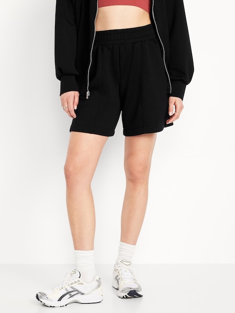 High-Waisted Bounce Fleece Shorts -- 8-inch inseam - Black Jack