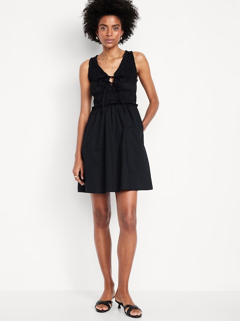 Fit & Flare Smocked Bodice Mini Dress - Black Jack