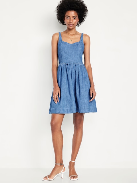 Fit & Flare Jean Mini Dress - Medium Wash
