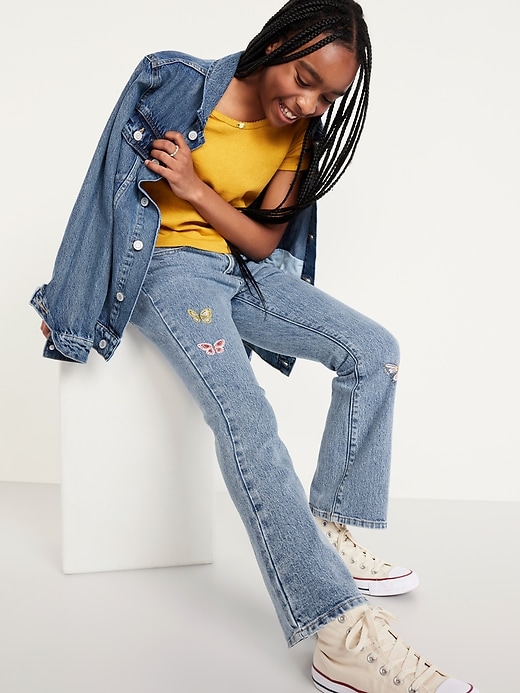 Image number 3 showing, High-Waisted Embroidered Flare-Leg Jeans for Girls