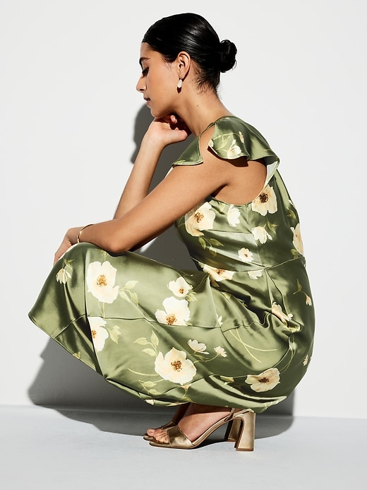 Image number 3 showing, The Occasion by Old Navy Flutter-Sleeve Keyhole Satin Maxi Dress