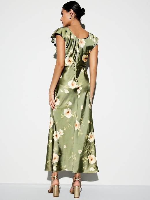 Image number 2 showing, The Occasion by Old Navy Flutter-Sleeve Keyhole Satin Maxi Dress