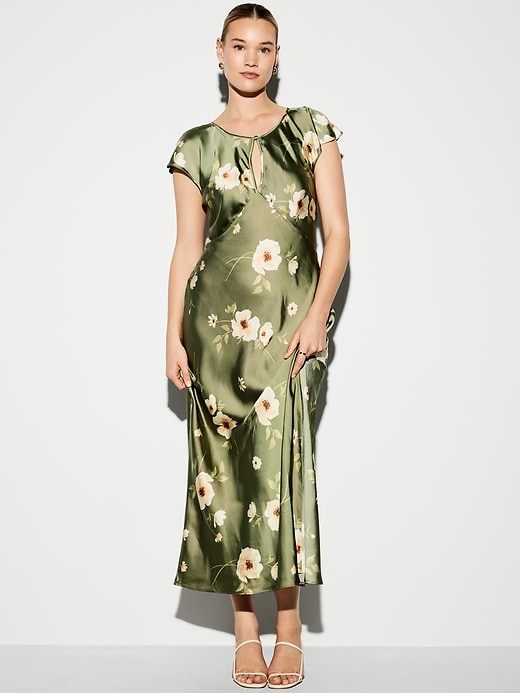 Image number 7 showing, The Occasion by Old Navy Flutter-Sleeve Keyhole Satin Maxi Dress