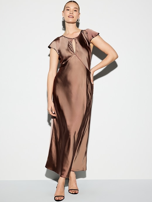 Image number 7 showing, The Occasion by Old Navy Flutter-Sleeve Keyhole Satin Maxi Dress